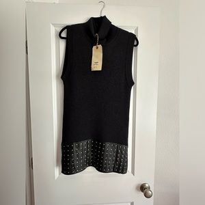 Vintage EDUN Wool & Leather Turtleneck Dress